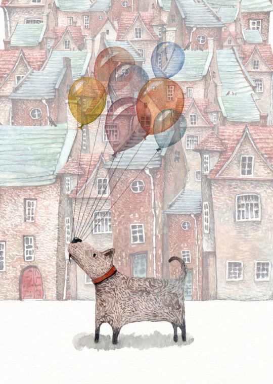 Картины Dog with balloons watercolor