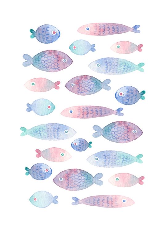 Купить и печать на заказ Репродукции картин Акварельные рыбки