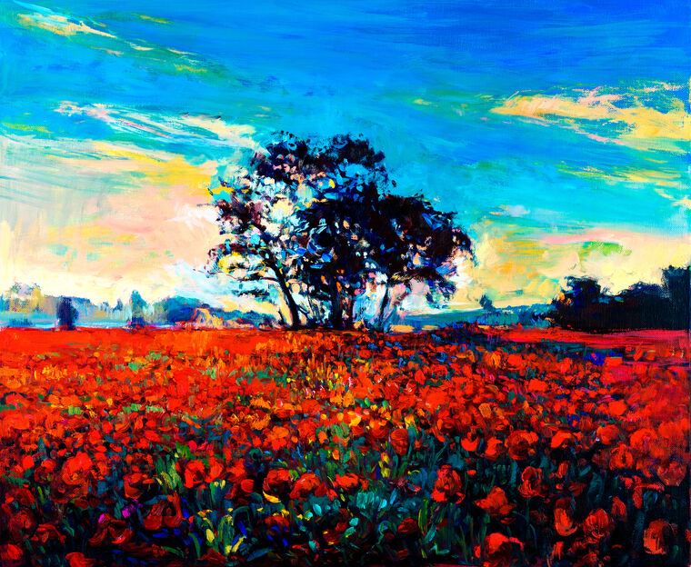 Paintings Bright field of poppies