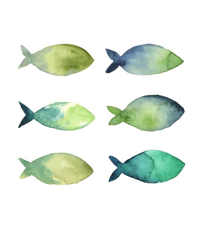 Репродукции картин Silhouettes of fish watercolor