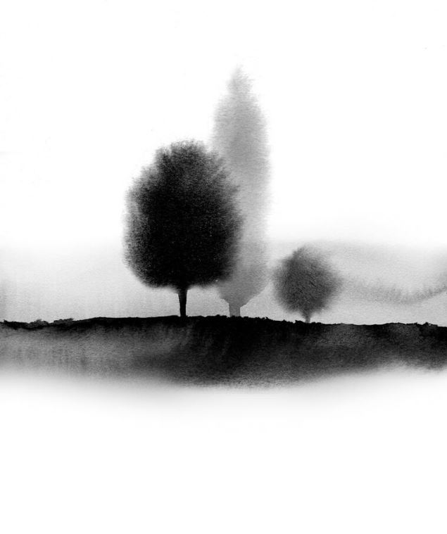 Купить и печать на заказ Репродукции картин Пейзаж в тумане азиатский стиль