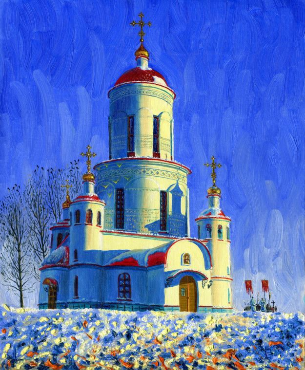 Купить и печать на заказ Репродукции картин Церковь в морозный зимний день