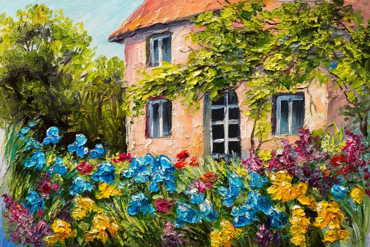 Картины House in the flower garden