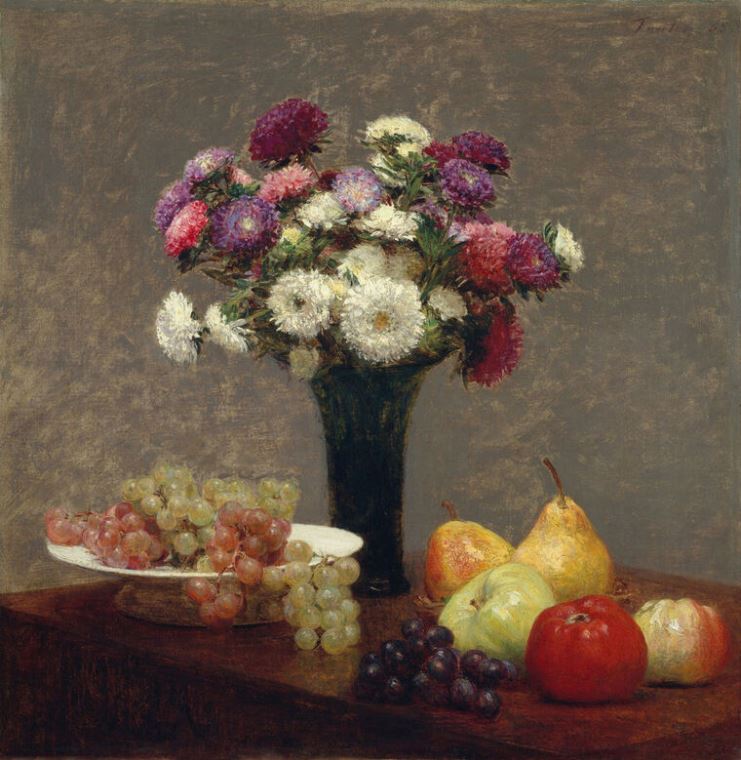 Репродукции картин Asters and fruit on the table (Henri Fantin-Latour)