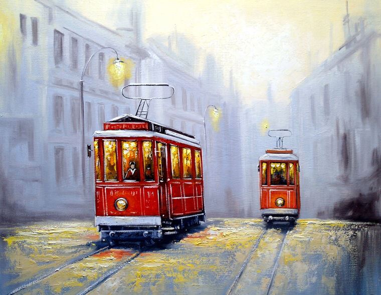 Картины Trams in the old town