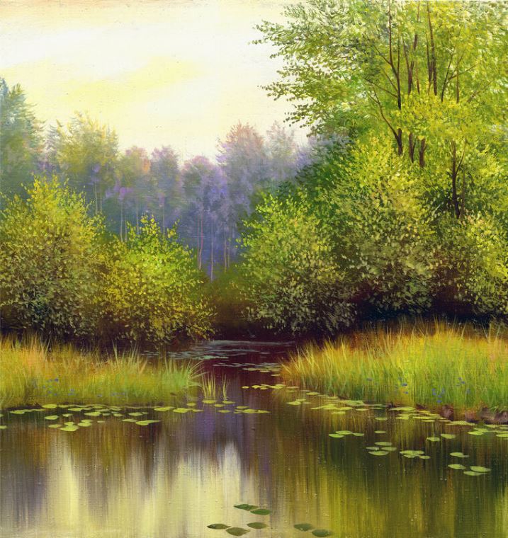 Paintings Forest lake in summer