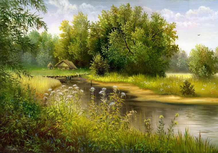 Paintings Summer river Bank