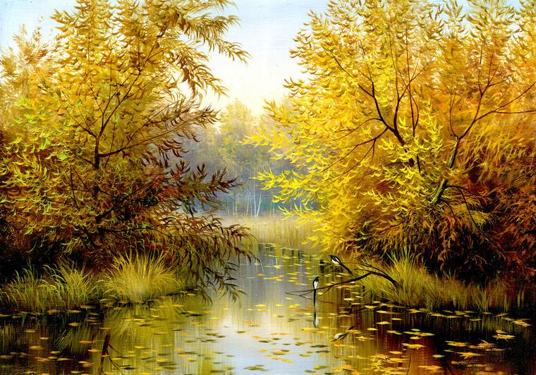 Купить и печать на заказ Репродукции картин Осенняя ракита над рекой