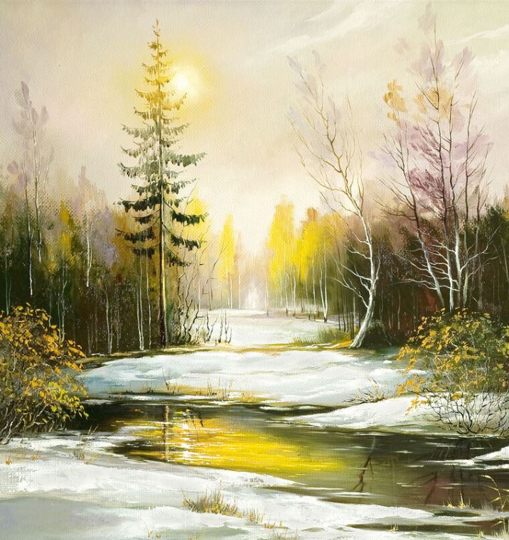 Картины Reflection of the winter sun in the river