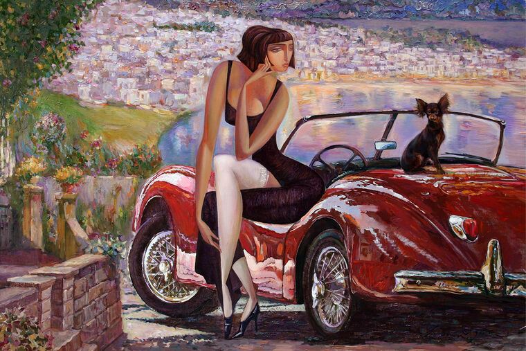 Reproduction paintings Series girl and retro car (Roman Nogin)_1