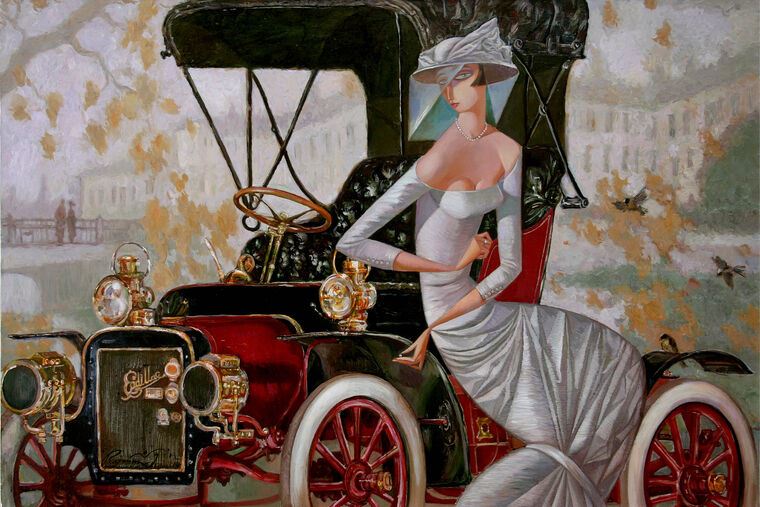 Paintings Series girl and retro car (Roman Nogin)_5