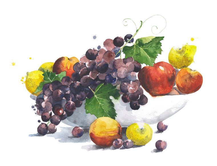 Купить и печать на заказ Репродукции картин Акварельный натюрморт с фруктами