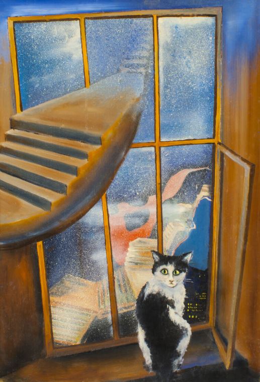 Купить и печать на заказ Репродукции картин Сюрреалистичная картина с котом