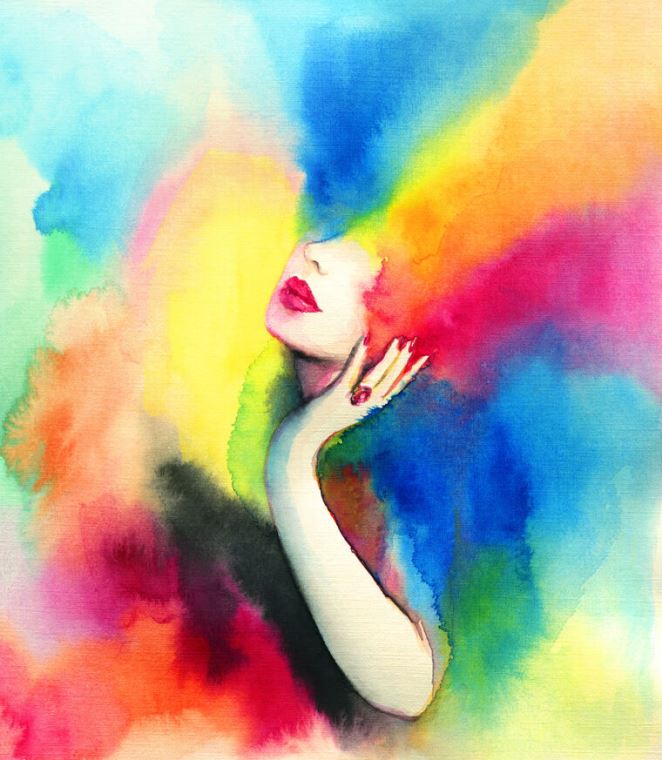 Репродукции картин The girl on the color watercolor background
