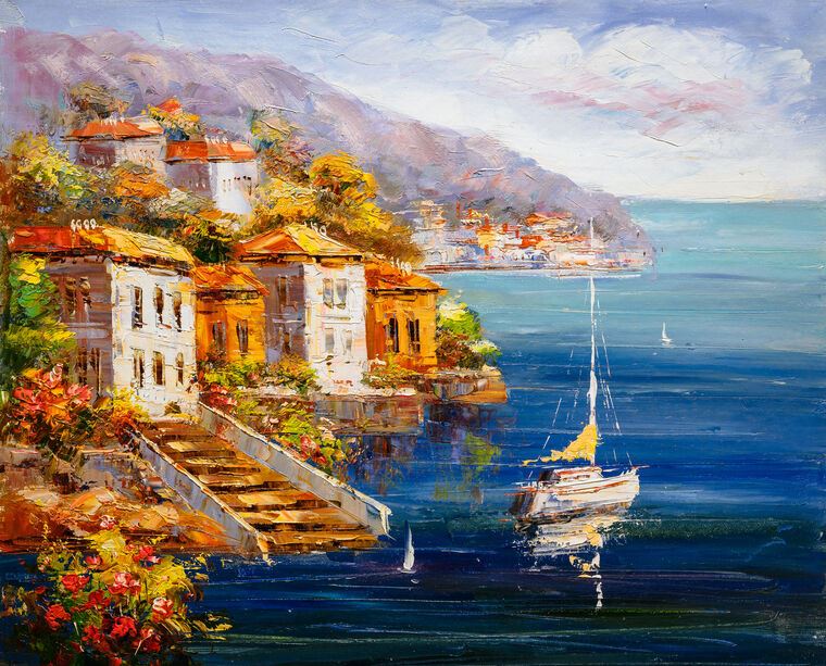 Купить и печать на заказ Картины Вид на гавань, Греция