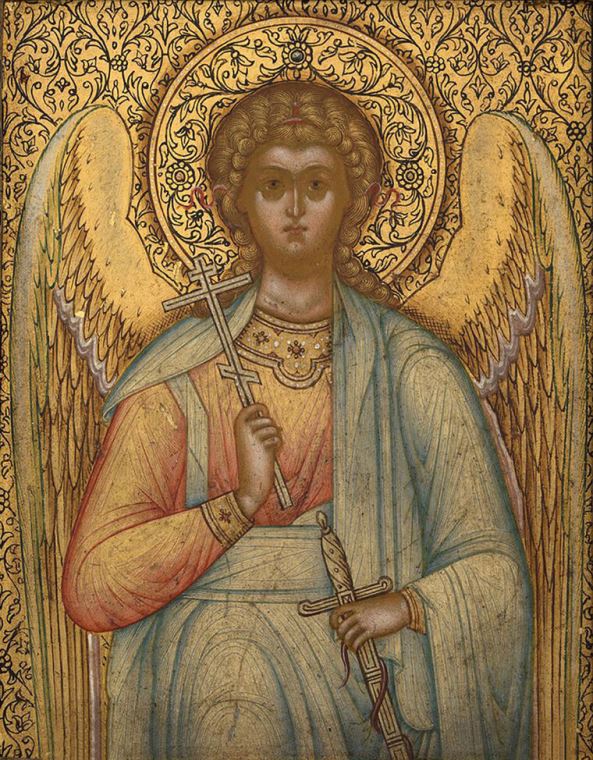 Купить и печать на заказ Репродукции картин Икона Ангел-Хранитель с узорной рамкой