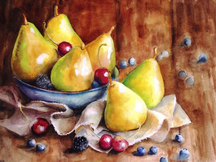 Картины на подрамнике Watercolor still life of pears Картины на подрамнике Watercolor still life of pears