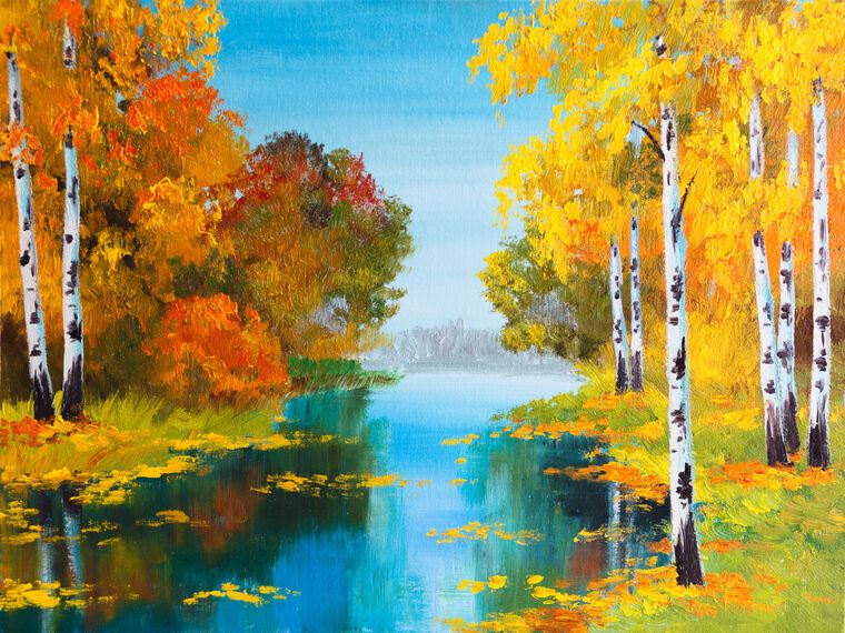 Картины Autumn birches by the river