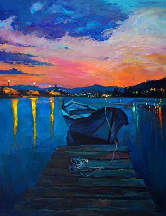 Paintings Boat at sunset