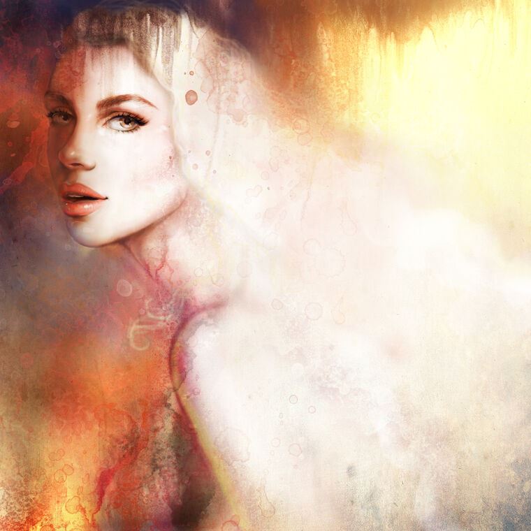 Картины в рамке, багете The girl and the watercolor background