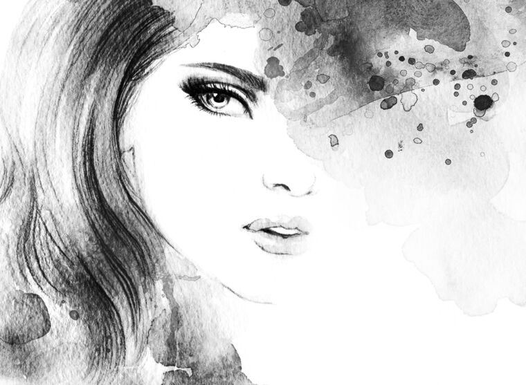 Картины Black and white portrait of a girl watercolor