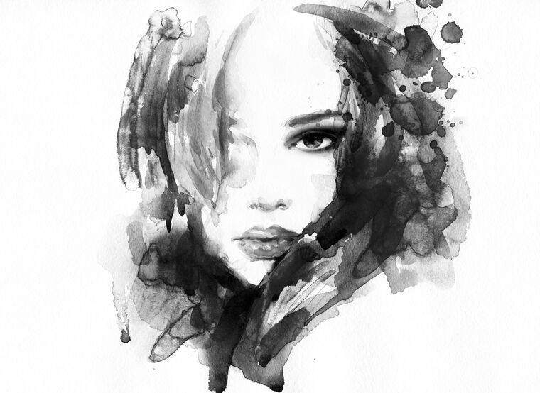 Картины Black and white portrait watercolor
