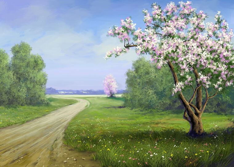 Paintings Flowering trees in the field of digital painting