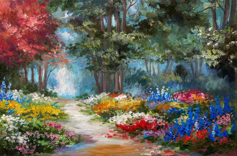 Купить и печать на заказ Репродукции картин Разноцветные цветы в лесу