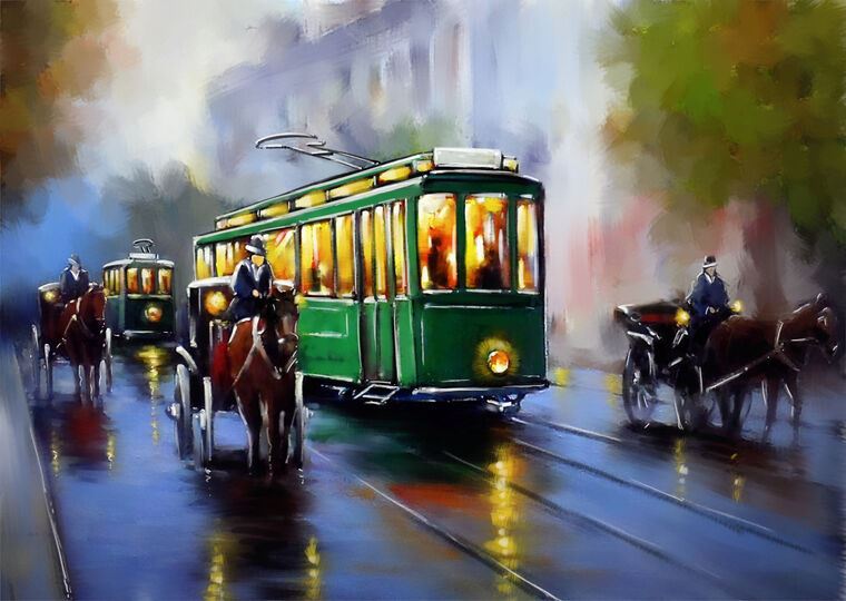 Картины Digital painting green tram