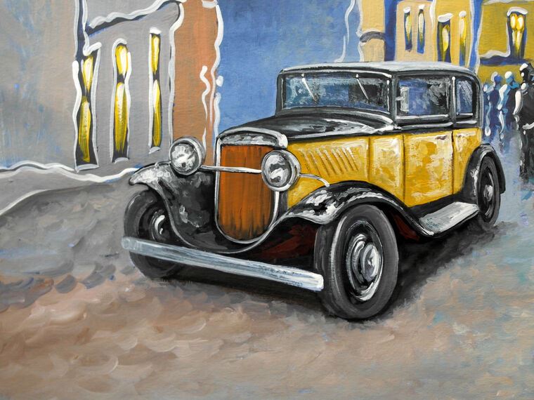 Купить и печать на заказ Репродукции картин Желтый ретро автомобиль
