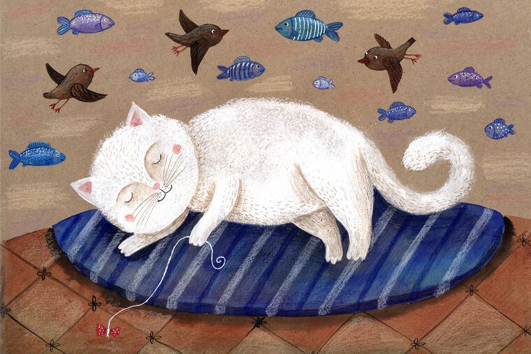 Купить и печать на заказ Репродукции картин Белая кошка спит