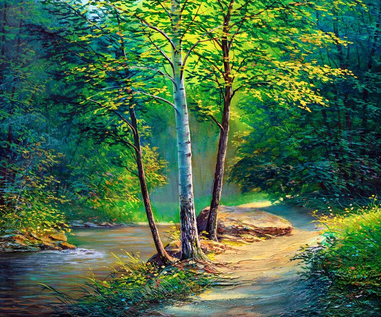 Купить и печать на заказ Картины Яркий лесной пейзаж
