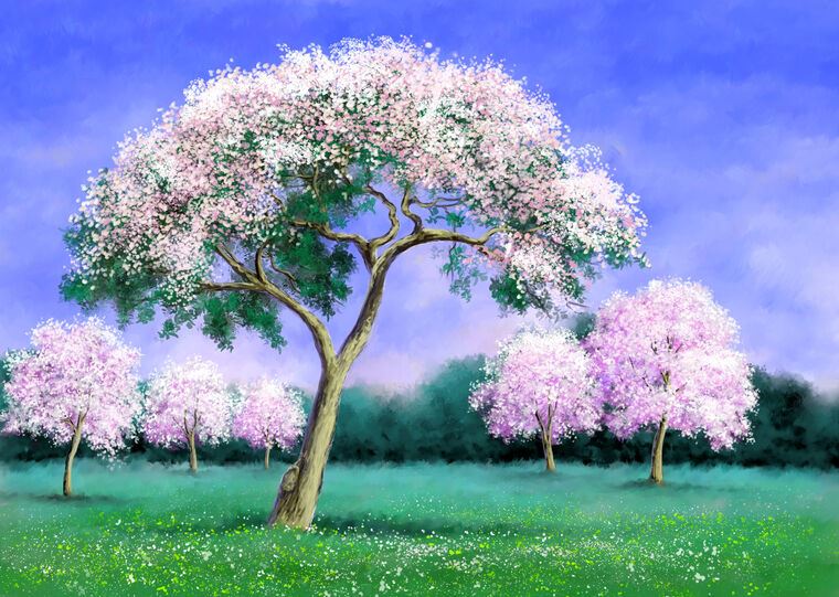 Картины Digital painting of trees in bloom