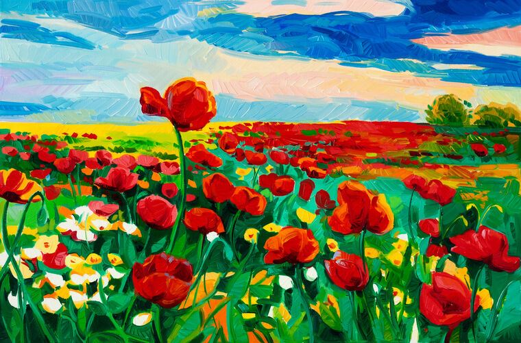 Репродукции картин Bright field of poppies