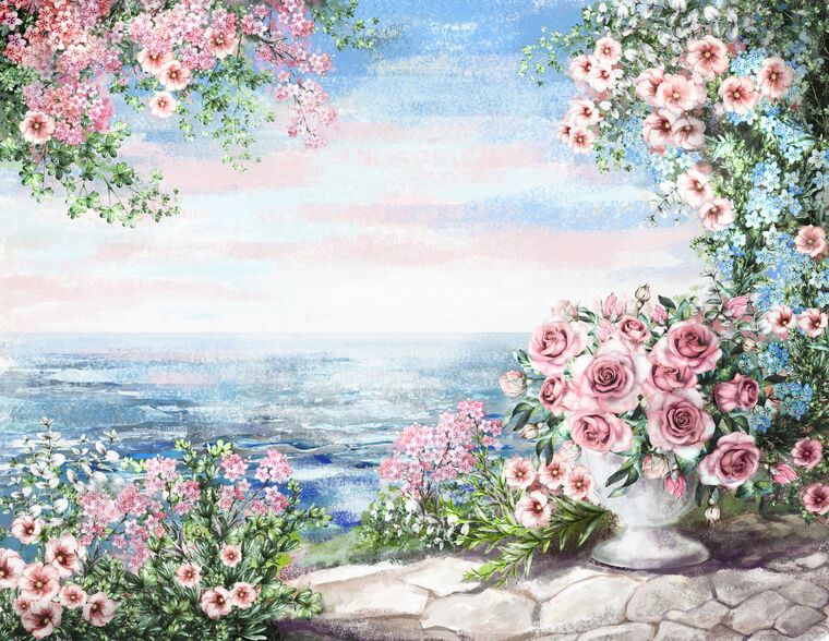 Купить и печать на заказ Репродукции картин Розы и море в нежных тонах