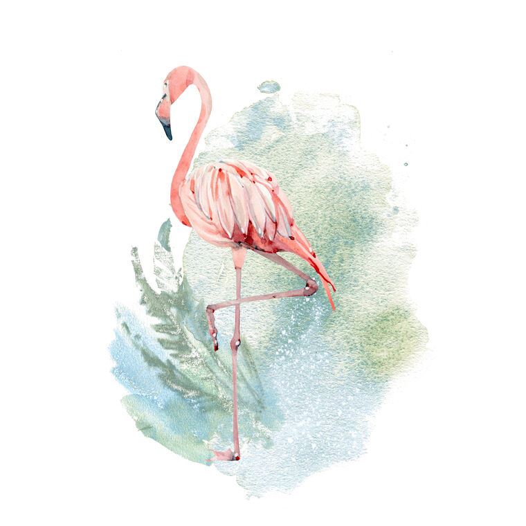 Купить и печать на заказ Репродукции картин Розовый фламинго на акварельном фоне