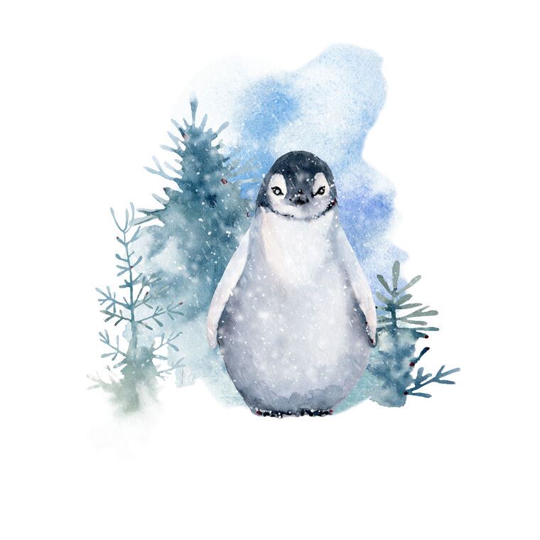 Купить и печать на заказ Репродукции картин Пингвинёнок на акварельном фоне