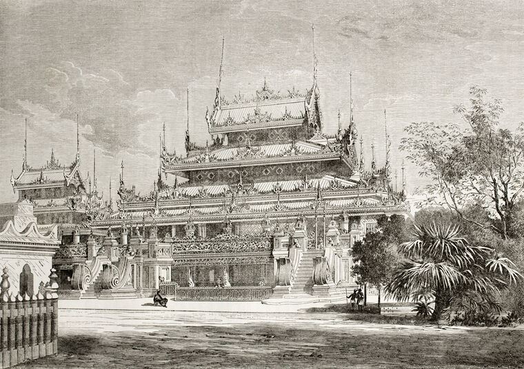 Купить и печать на заказ Репродукции картин Старый город, храм в Мандалае