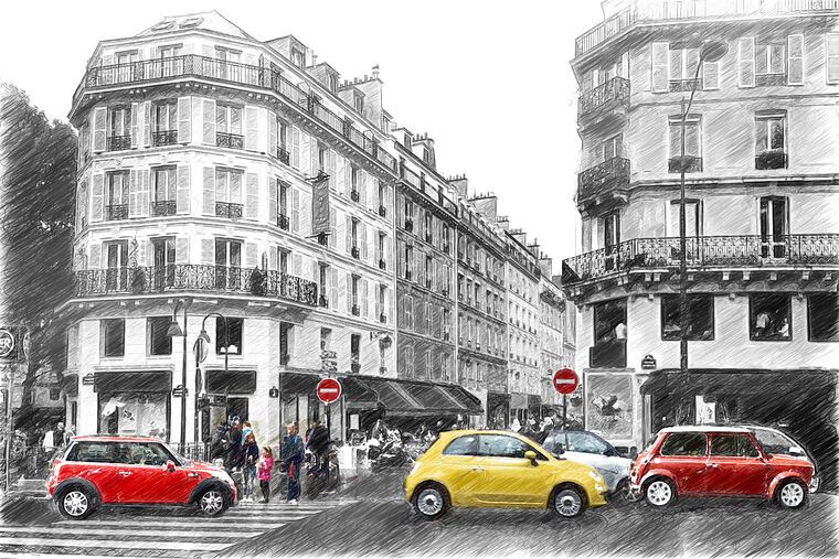 Купить и печать на заказ Репродукции картин Серия город в стиле эскиза 1