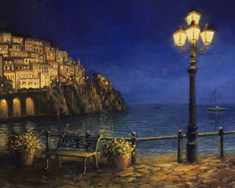 Купить и печать на заказ Репродукции картин Ночь на побережье Италии