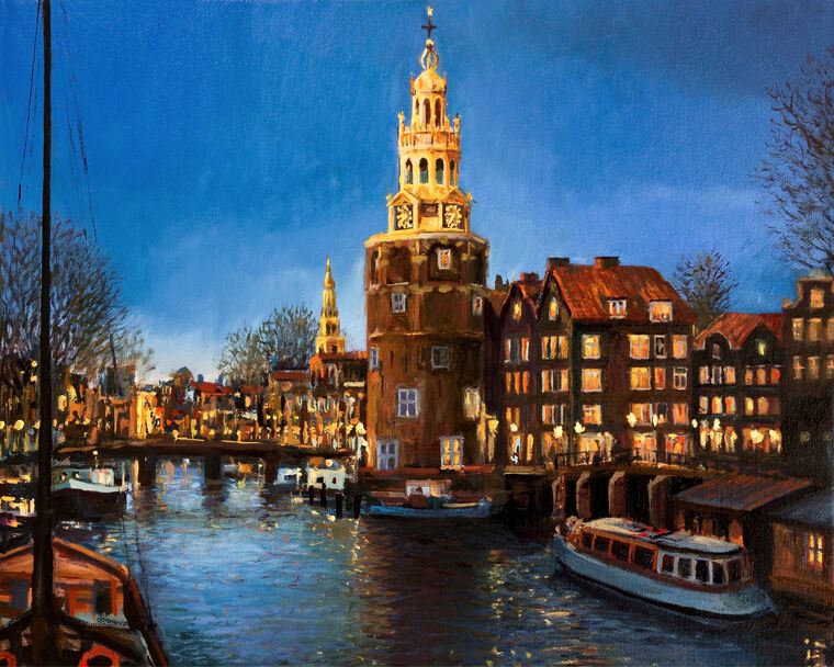 Купить и печать на заказ Репродукции картин Вечерние огни Амстердама