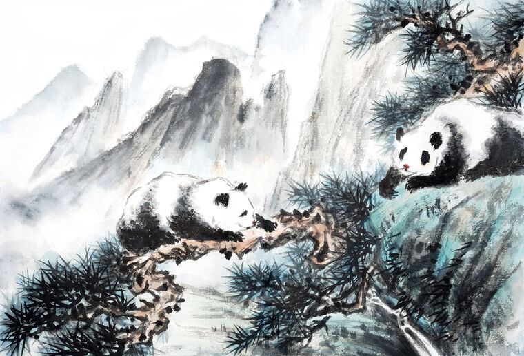 Купить и печать на заказ Репродукции картин Пейзаж с пандами