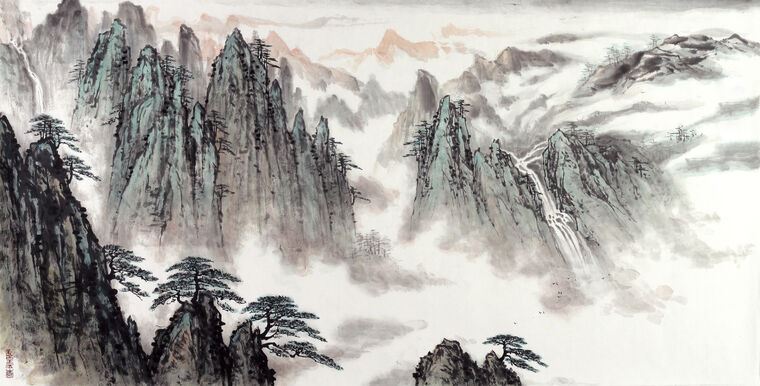 Купить и печать на заказ Репродукции картин Пейзаж китайский стиль