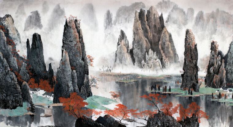 Купить и печать на заказ Репродукции картин Китайский пейзаж со скалами