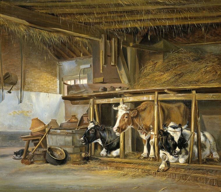 Reproduction paintings Cows in the barn (Jan van Ravensway)