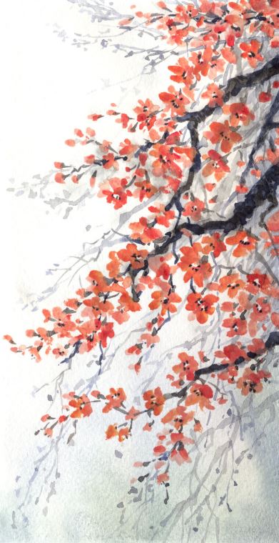 Купить и печать на заказ Репродукции картин Цветущее дерево акварель