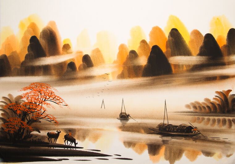 Reproduction paintings Misty landscape with boats