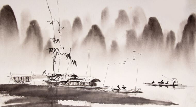 Купить и печать на заказ Репродукции картин Китайский пейзаж в сепии