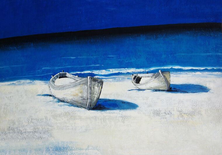 Paintings Boats and blue sea