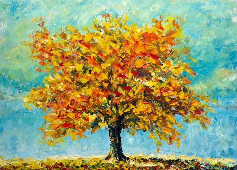 Paintings Autumn tree impasto painting